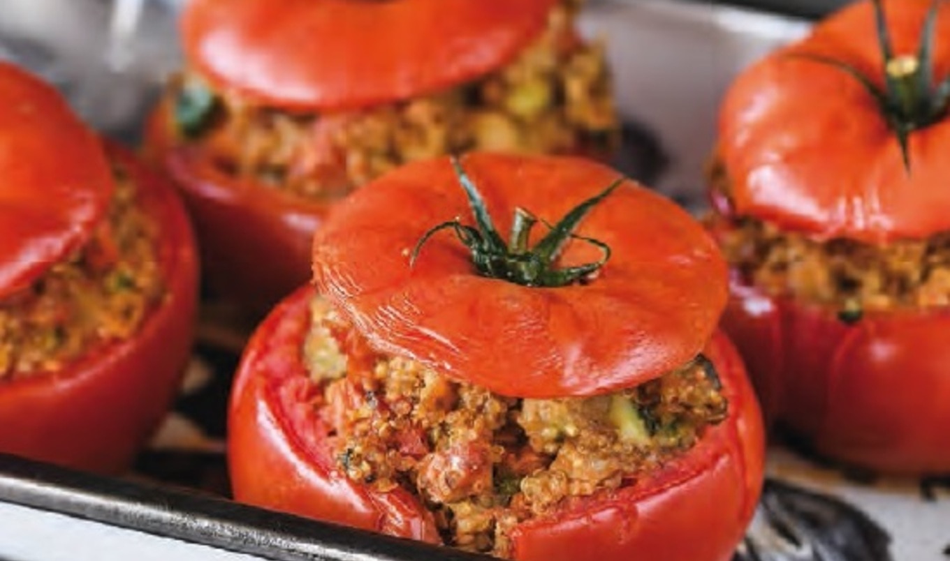 Vegan Pesto-Stuffed Tomatoes With Seasonal Vegetables&nbsp;