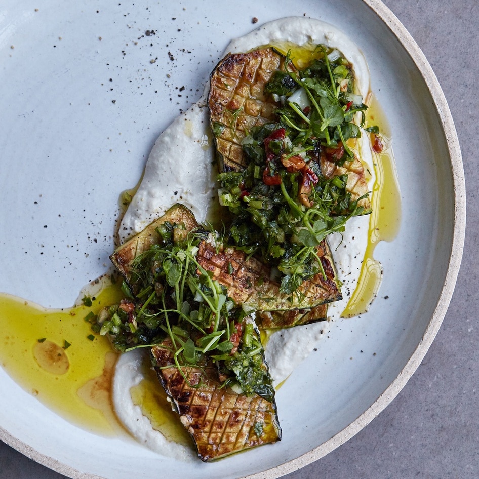 Sizzling Zucchini With Creamy Vegan Tzatziki and Chimichurri