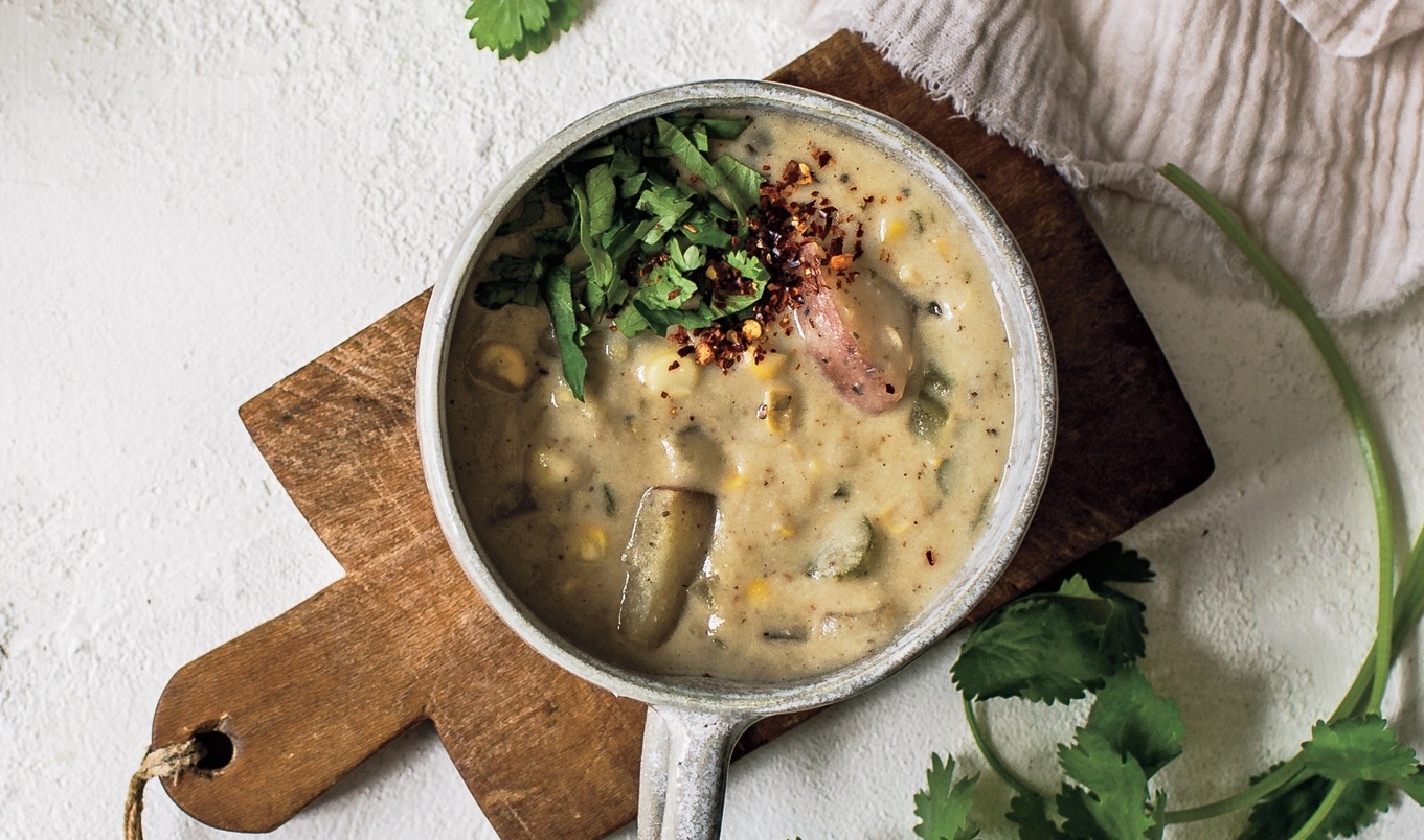 Creamy Cashew Corn Chowder With Jalapeños