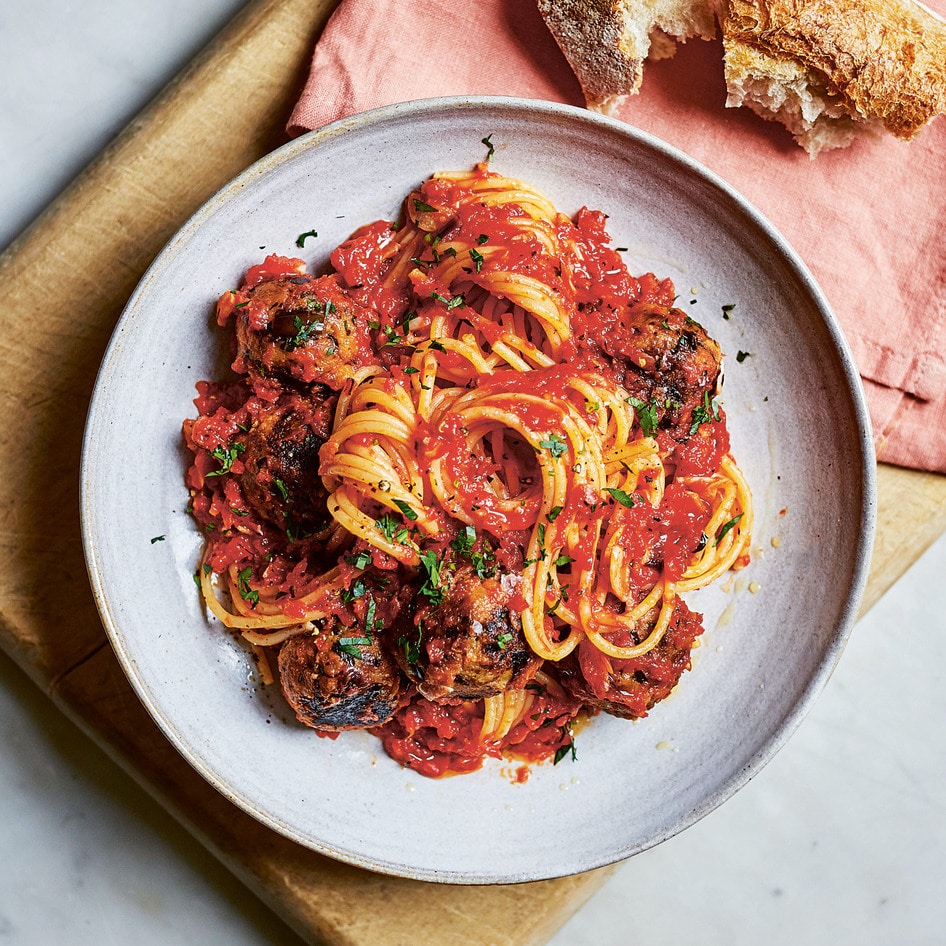 Six-Ingredient Eggplant Meatballs in Homemade Marinara
