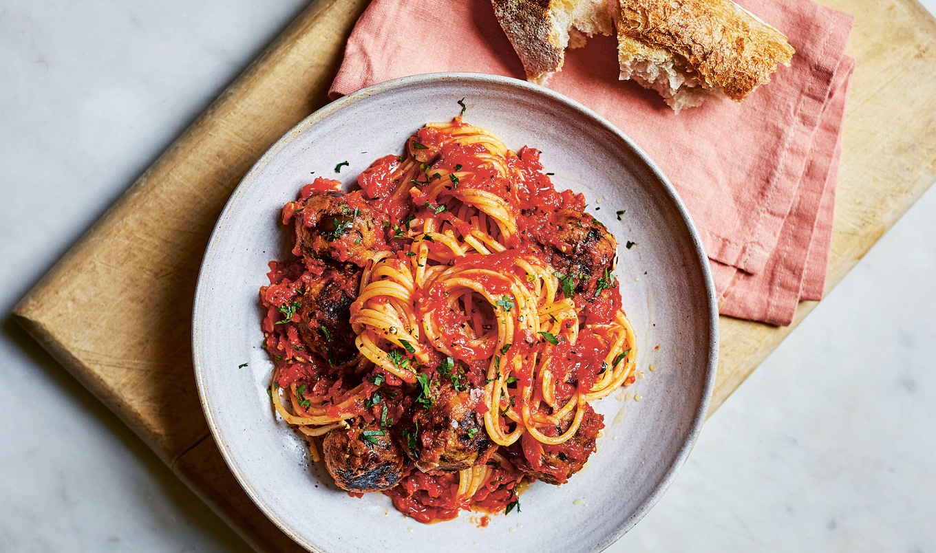 Six-Ingredient Eggplant Meatballs in Homemade Marinara