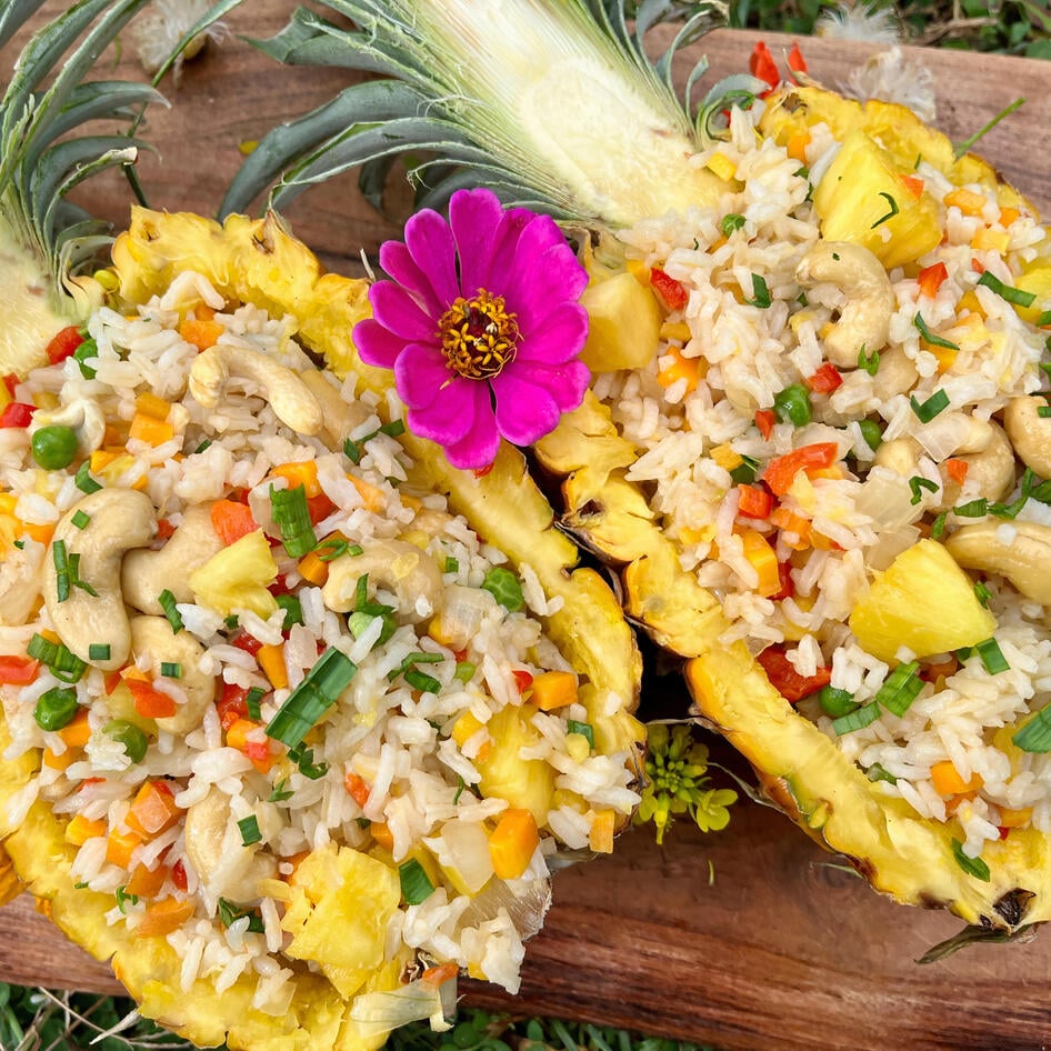 Pineapple Cashew Fried Rice With Vegan Eggs