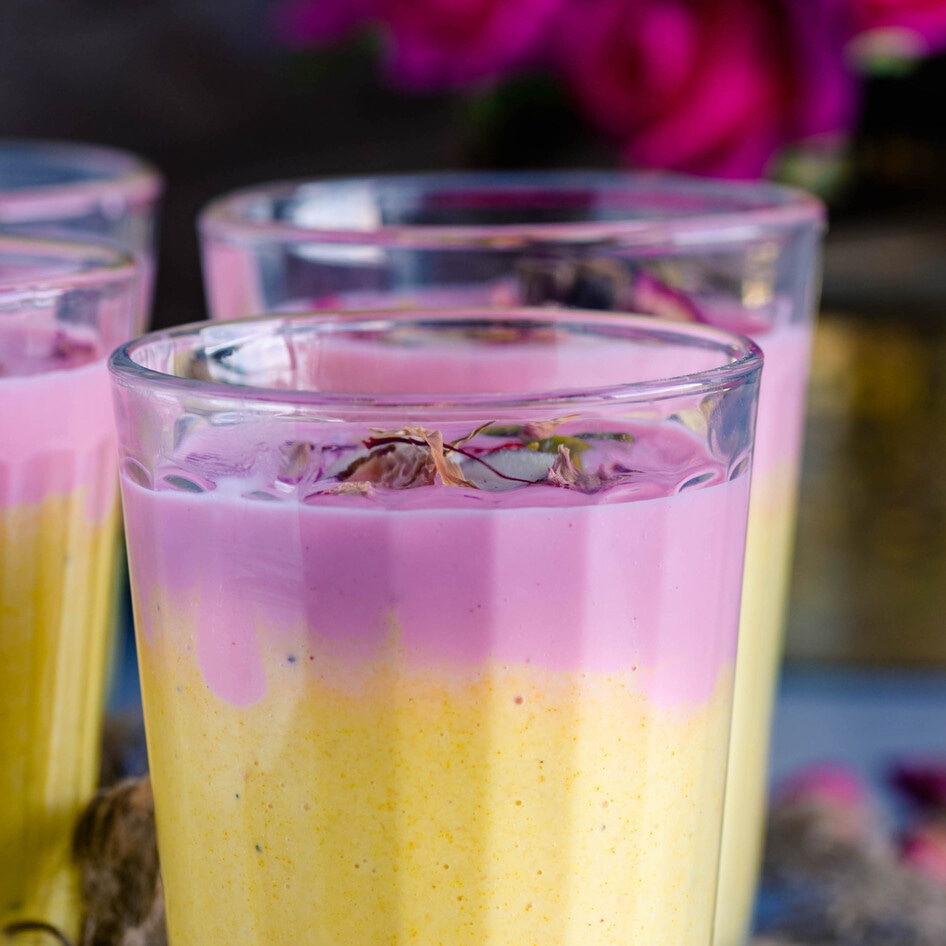 Sweet Almond Mango Lassi With Rose